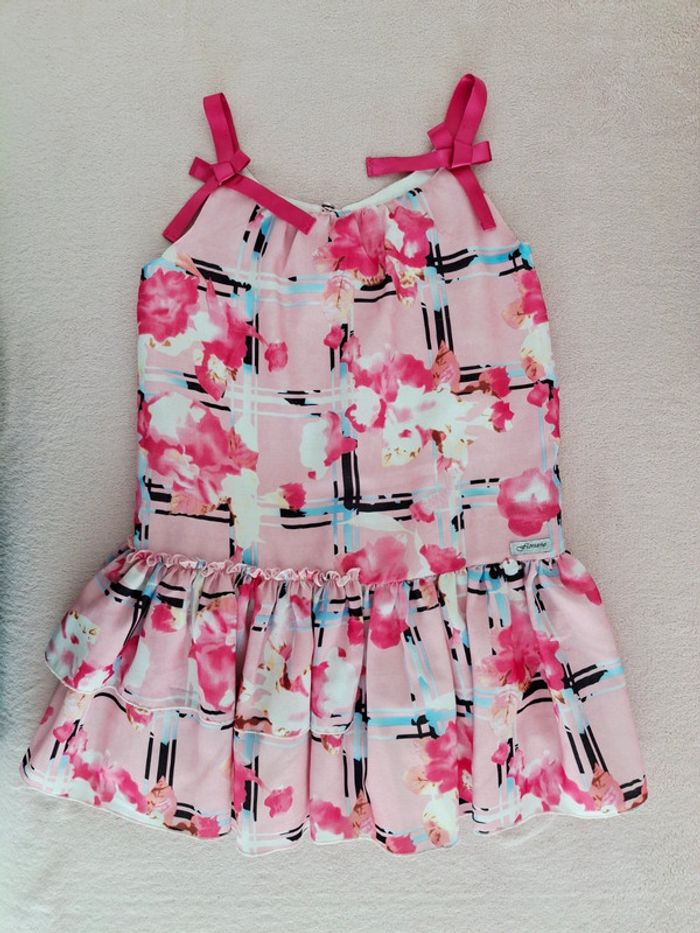 Robe à bretelles et volants Floriane 6 ans rose clair motifs fleurs