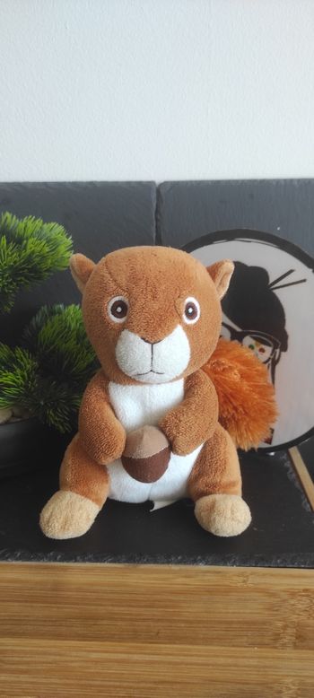 Peluche Doudou Écureuil Marron Beige Blanc Gland Noisette Fourrure Fourrure