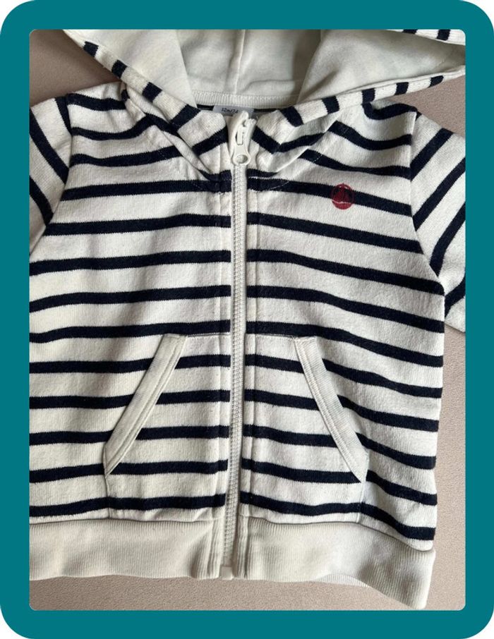 Sweat zippé à capuche marinière 12 mois - Petit Bateau - photo numéro 4