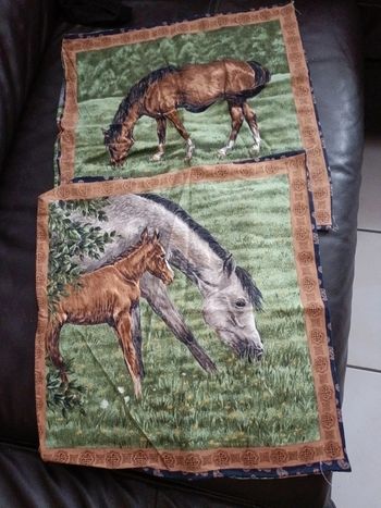 Deux magnifiques housse de coussin, taie chevaux 40 fabri quilt