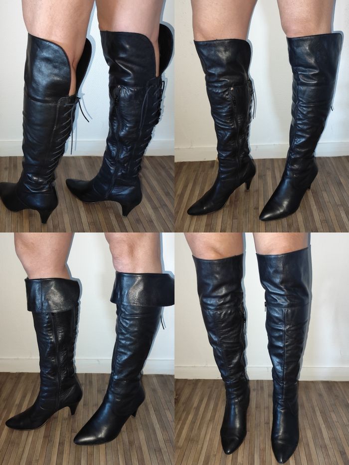 Bottes hautes cavalier ou cuissardes pointure 39 en cuir noir talon 7.5cm - photo numéro 3