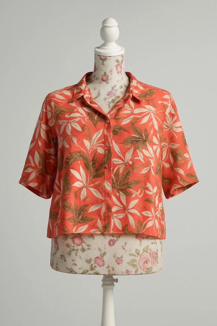 🧡 Chemisier Crop Top XL - Imprimé Tropical & Coupe Loose Ultra Confort 🧡 - photo numéro 2