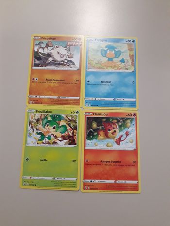 Férosinge + Flotajou + Feuillajou + Flamajou lot de 4 cartes Pokémon neuves