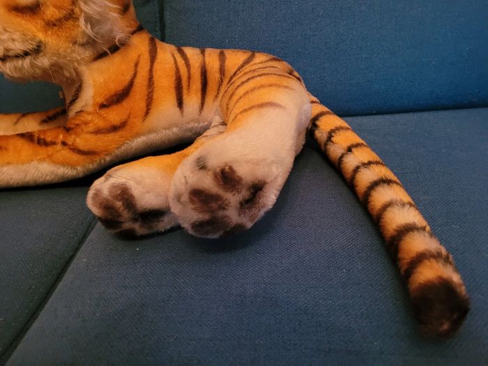 RARE Grand tigre peluche rigide ancien Steiff 60cm yeux verts doudou collection Inde - photo numéro 8