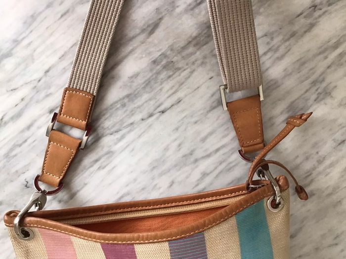Sac toile et cuir rayé « Longchamp » deux faces de teintes differentes - photo numéro 5