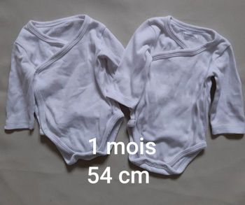 Lot de 2 bodies blancs manches longues - mixte garçon / fille - Orchestra - 1 mois