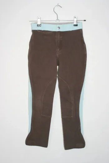 Pantalon d'équitation chocolat et bleu ciel, de chez Décathlon, taille 10 ans