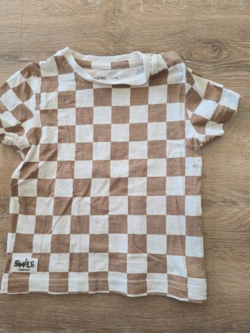 T-shirt motifs carrés blanc cassé et marron camel - Gémo
