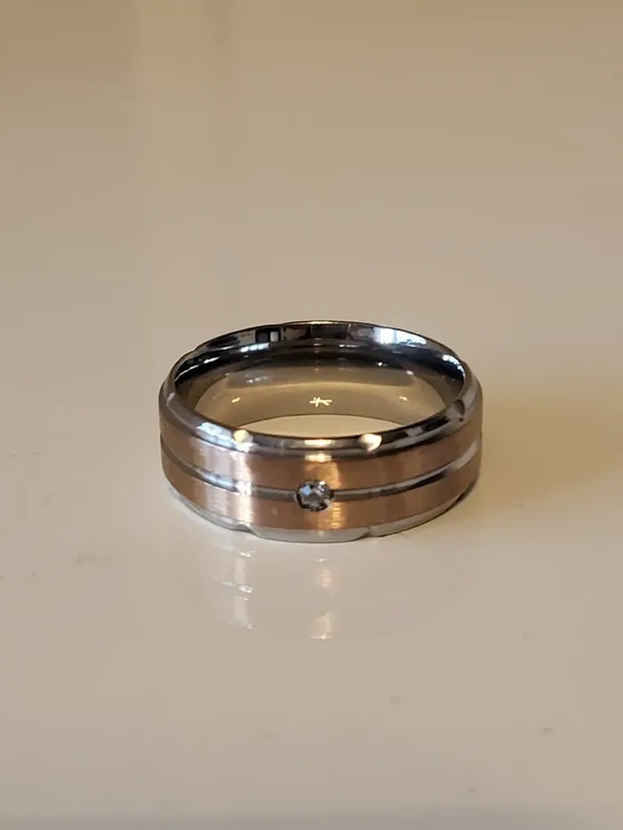 Bague homme en acier inoxydable bicolore avec strass - photo numéro 3