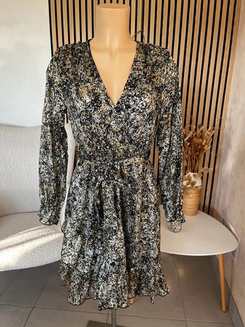 Robe midi noire, argentée et dorée