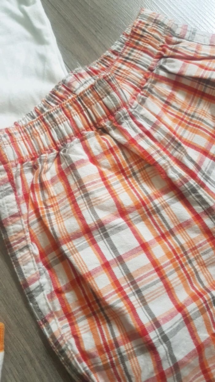 Ensemble orange été voitures tee-shirt bermuda short carreaux cahussettes 6 mois - photo numéro 4