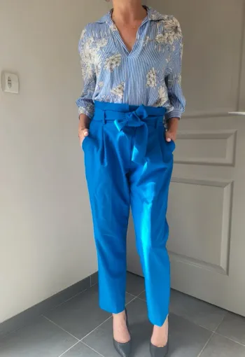 Pantalon chino Carotte bleu taille S