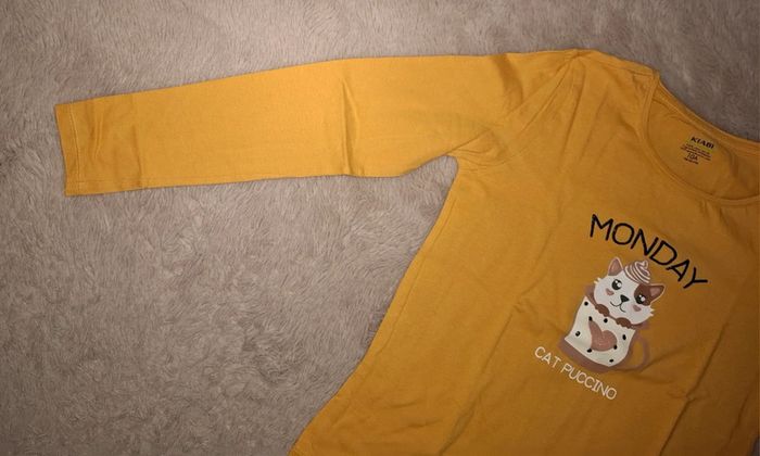 T shirt manche longue jaune moutarde kiabi 10 ans - photo numéro 2