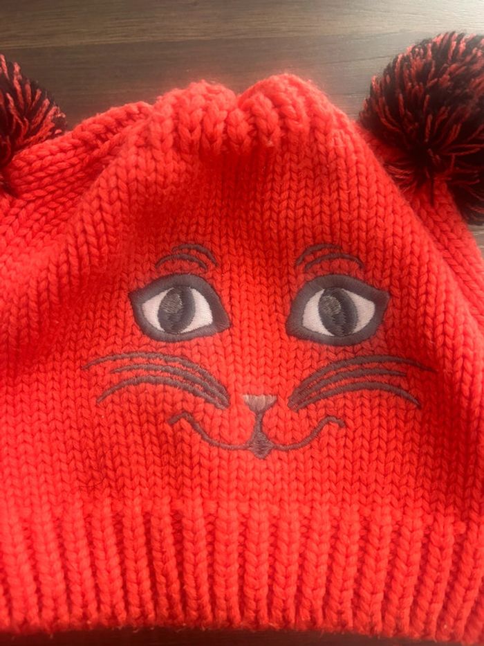 Bonnet chat avec pompons orange rouge - photo numéro 2