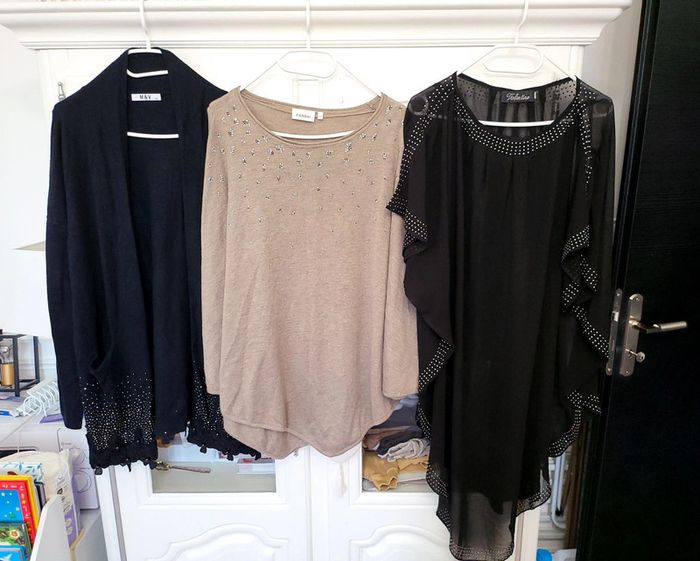 Lot 2 ponchos et un gilet festifs strass L/XL