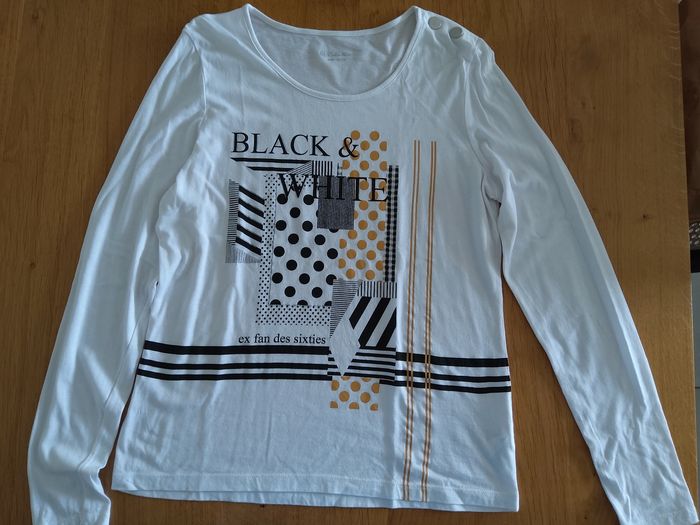 Maillot blanc ML à motifs noir et doré
