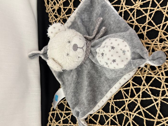 Doudou plat ours TEX BABY étoiles gris blanc carré 19 cm - photo numéro 2