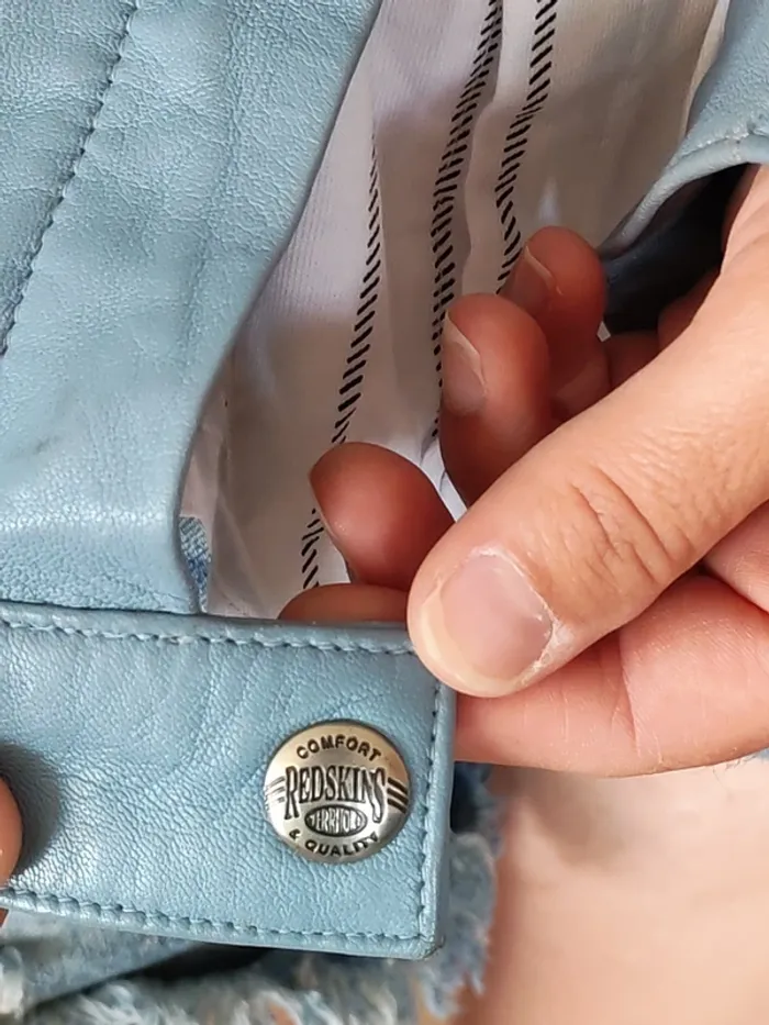 Veste Redskins Femme – Cuir d’Agneau Bleu Clair – Taille L – Style Biker Chic - photo numéro 4