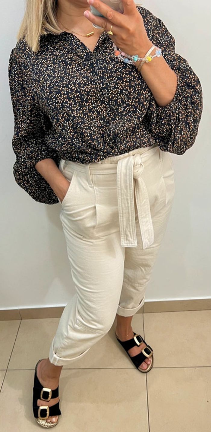 🌿Chemise noire imprimé pois beiges Vila Taille 38 - photo numéro 4