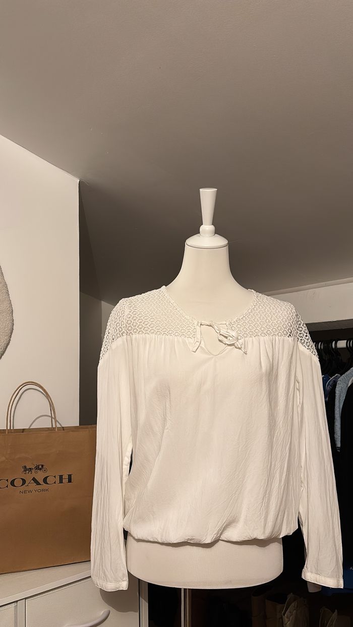 Blouse blanche dentelle Camaïeu T38