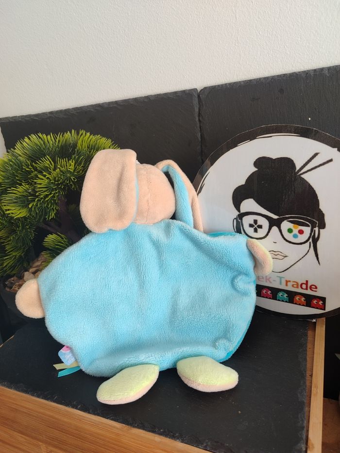 Doudou Knuffel Lapin Sucre D'orge Tortue Bleu Mouchoir Plat Vert Marron Beige - photo numéro 2