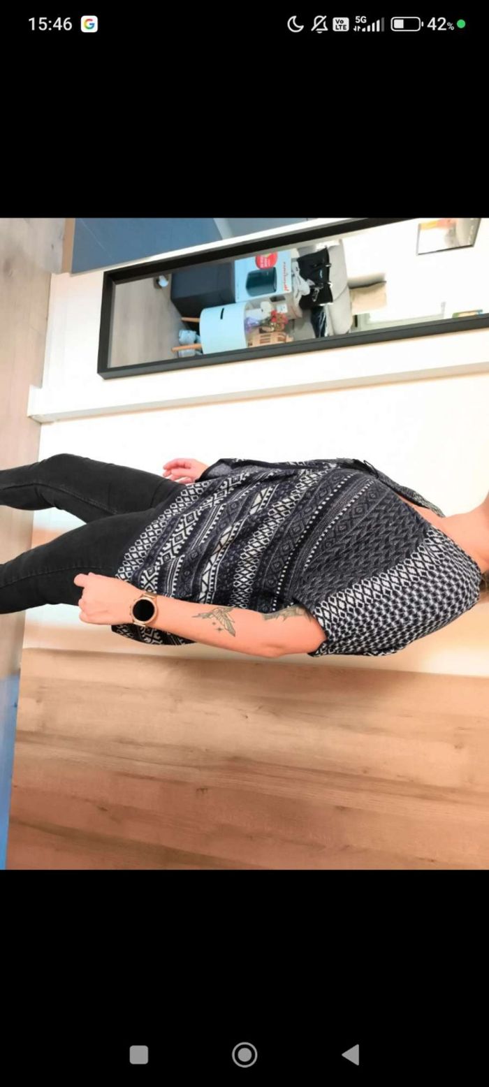 🖤🤍 Poncho bleu & blanc Cache Cache – Taille unique 🤍🖤 - photo numéro 4