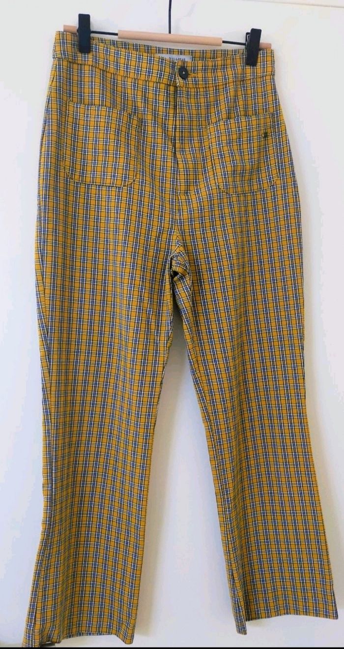 Pantalon à carreaux femme moutarde et noir taille M/38  marque PULL & BEAR