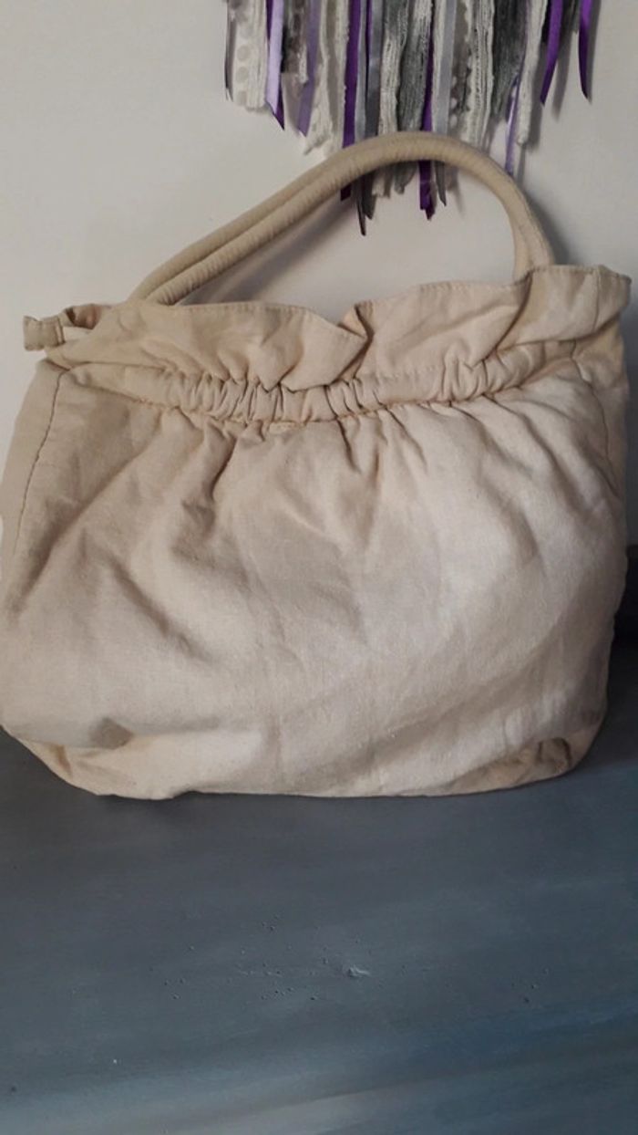 Sac en coton écru, perles et nacre - photo numéro 2