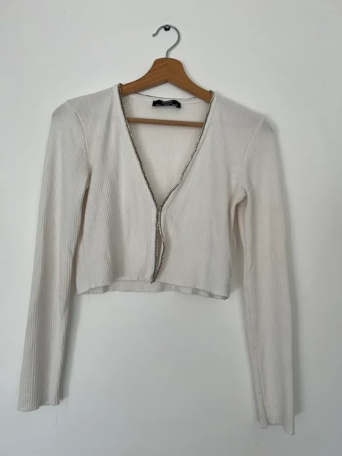 Top côtelé diamant manches longues femme Bershka