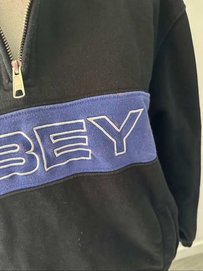 Sweatshirt demi zip noir et bleu Obey TS - photo numéro 5
