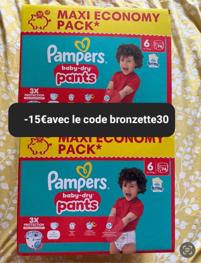 Deux cartons couche Pampers économy taille 6 pants