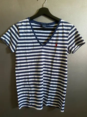 Tee Shirt rayé Col en V Ralph Lauren
