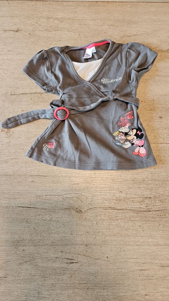 Blouse fille à manches courtes grise et blanche, Disney, Minnie, 5 ans, nickel - photo numéro 2