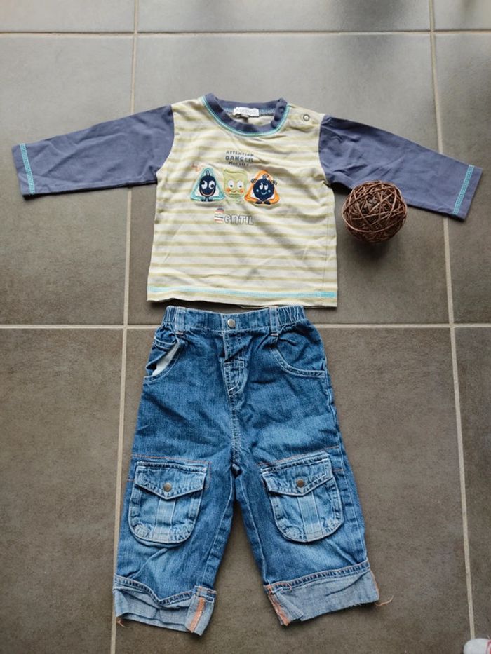 Ensemble tshirt manches longues monstres 12mois - photo numéro 2