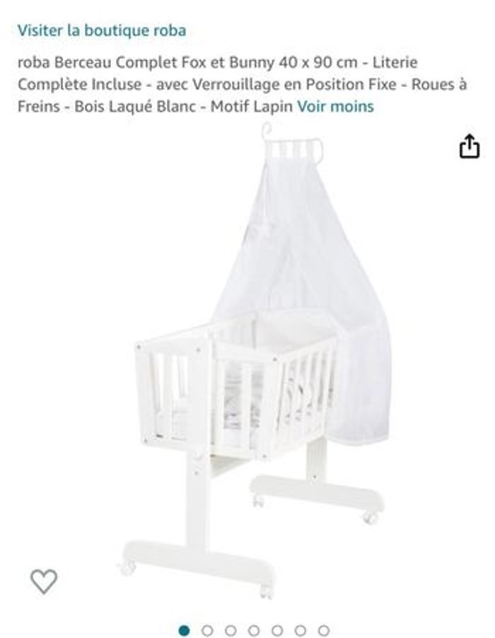 Berceau Complet Fox et Bunny 40 x 90 cm - Literie Complète Incluse - avec Verrouillage en Position Fixe - Roues à Freins - Bois Laqué Blanc - photo numéro 5
