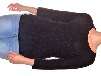 pull fin noir uni semi-transparent sur le bas taille M manches 3/4 col rond fluide
