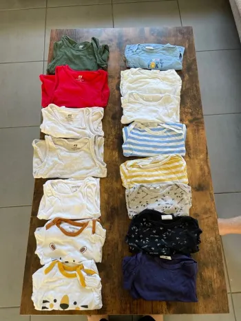 Lot de 15 bodies manche longue + manche courte bébé garçon 18 mois