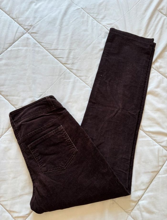 Pantalon 3 suisses velours côtelé marron cerise mi taille haute straight droit y2k 00s taille M/38 - photo numéro 2