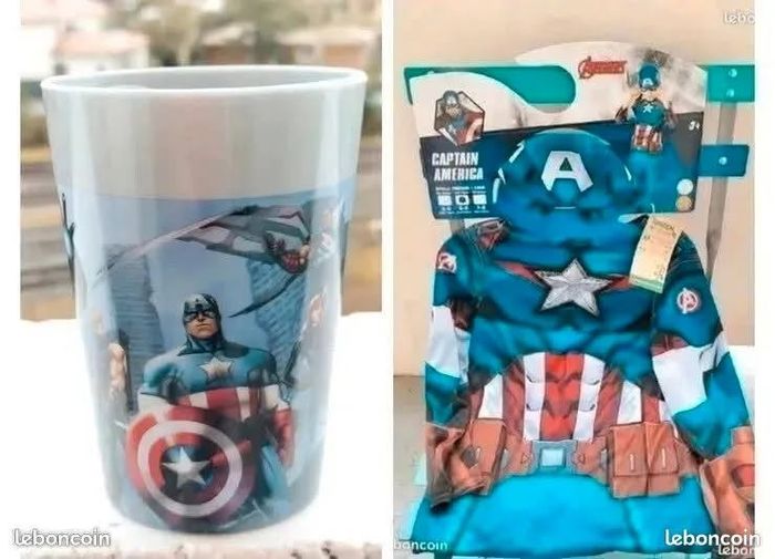 Spécial Halloween déguisement captain America 3/4 ans sur cintre et gobelet