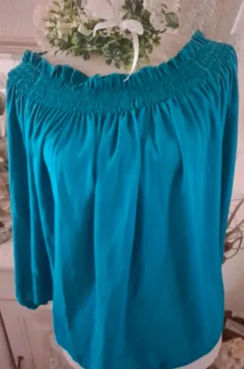 Blouse épaules dénudées bleu canard Atmosphère Taille 40 Neuve