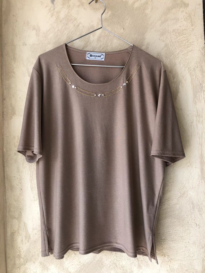 T-shirt beige à strass vintage Boguar 44/46 - photo numéro 2