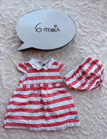 Ensemble (robe + bommer assorti) rayures Fille 6 mois Sergent major 100% coton