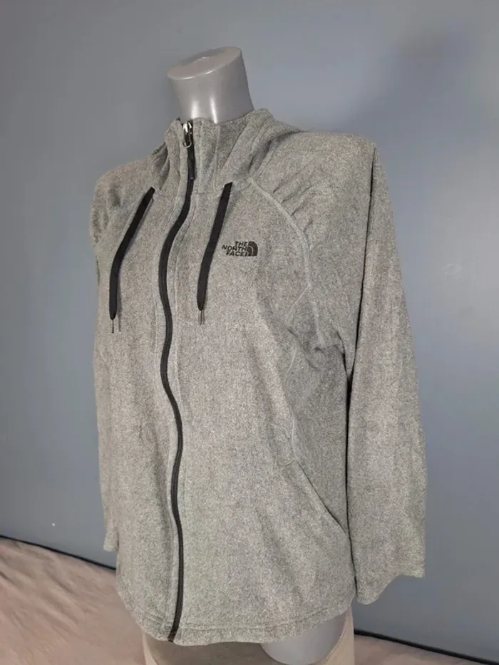Veste polaire fine The North Face femme XL – Gris chiné – Capuche - brodé (616) - photo numéro 5