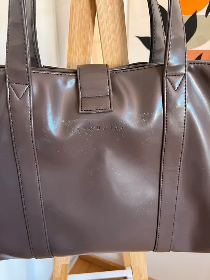Sac shopping vintage Séquoia couleur taupe en bon état [ref 2508SGr161] - photo numéro 5