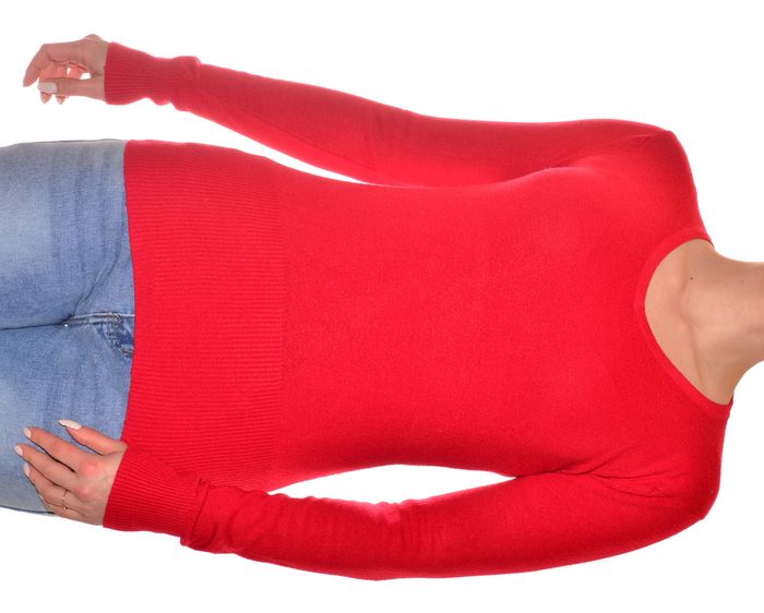 pull fin ajusté manches longues rouge uni taille M col V - photo numéro 6