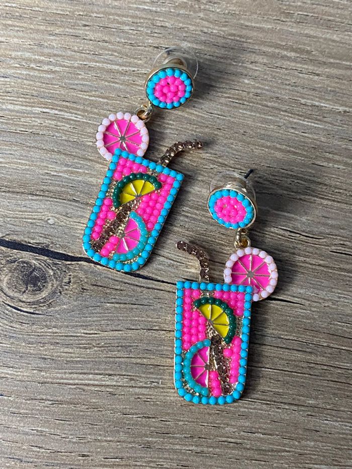 Paire de boucles d oreilles cocktail acier perlé tendances - photo numéro 2