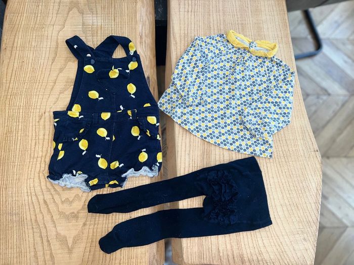 Ensemble lot citron salopette barboteuse okaidi 12-18 mois - photo numéro 2