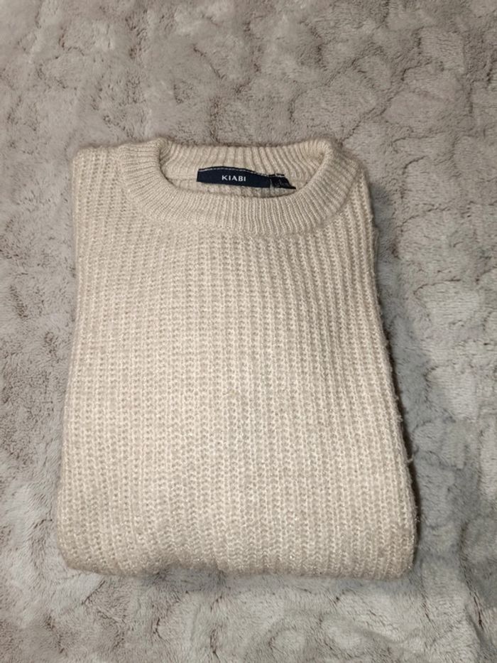 Pull b ige brillant fil doré femme