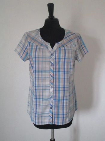 Blouse à carreaux beige/bleu/corail Jac Jac 38 NEUVE