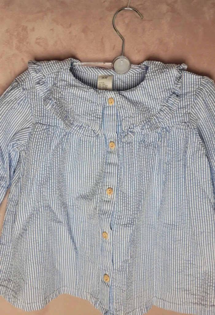 Blouse avec col à volant blanche à rayure bleu H&M enfant - photo numéro 3